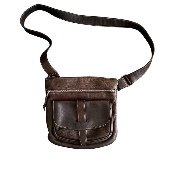 Roots Brown Leather Crossbody Bag With Adjustable Strap Multiple Pockets & Zippe - Picture 1 of 8